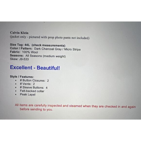 Calvin Klein 44L Mens Blazer Charcoal Gray Micro Stripe Sport Jacket - Picture 2 of 16